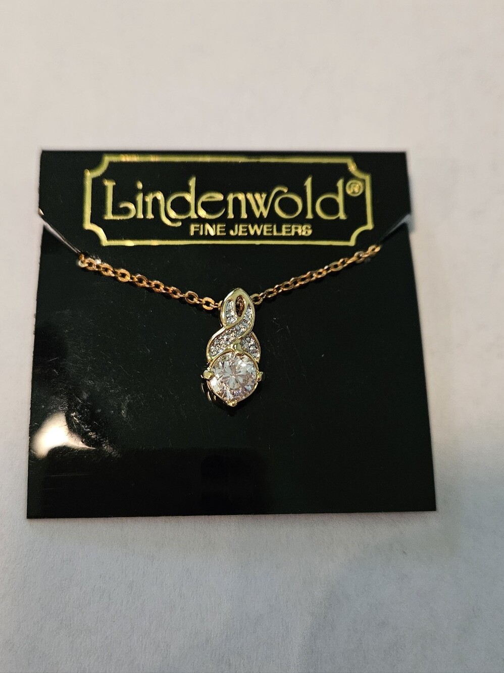 Lindenwold Fine Jewelers Pendant Necklace Clear Cubic Zirconia Crystal Gold Tone